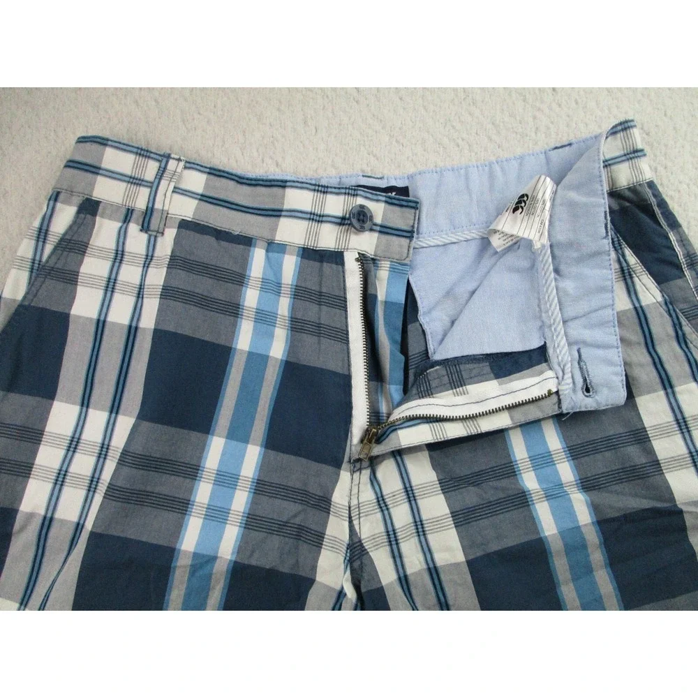 Canterbury Of New Zealand Shorts Mens Size 32 Blue White Plaid Chino Golf Casual